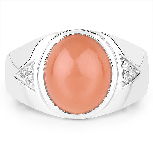 6.59 Carat Genuine Peach Moonstone and White Topaz .925 Sterling Silver Ring on sale at MyriadMart