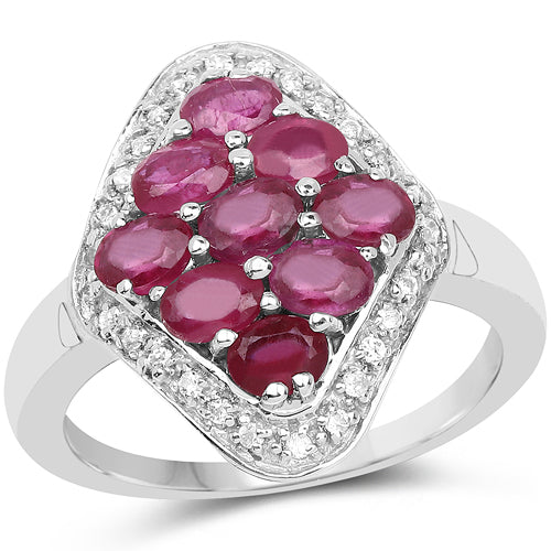 2.12 Carat Genuine Glass Filled Ruby & White Zircon .925 Sterling Silver Ring on sale at MyriadMart