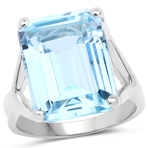 14.20 Carat Genuine Blue Topaz .925 Sterling Silver Ring on sale at MyriadMart