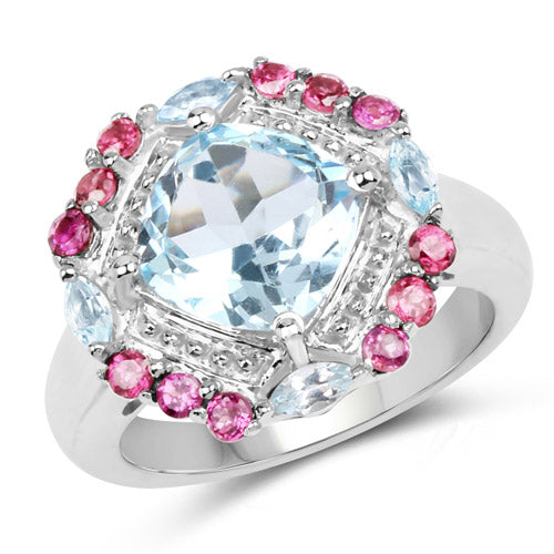 4.73 Carat Genuine Blue Topaz and Rhodolite .925 Sterling Silver Ring on sale at MyriadMart