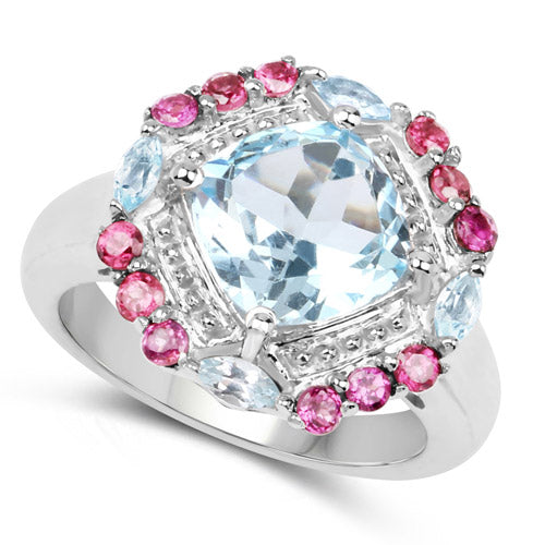 4.73 Carat Genuine Blue Topaz and Rhodolite .925 Sterling Silver Ring on sale at MyriadMart