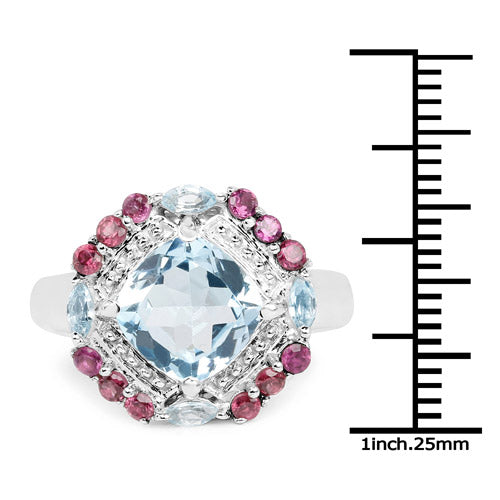 4.73 Carat Genuine Blue Topaz and Rhodolite .925 Sterling Silver Ring on sale at MyriadMart