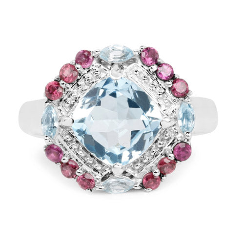 4.73 Carat Genuine Blue Topaz and Rhodolite .925 Sterling Silver Ring on sale at MyriadMart