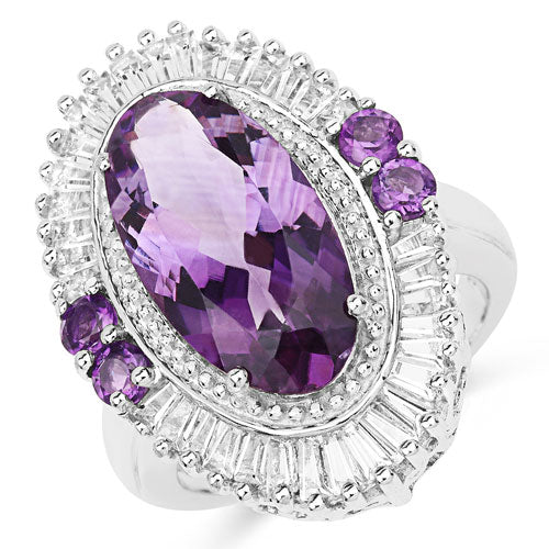 7.96 Carat Genuine Amethyst and White Topaz .925 Sterling Silver Ring on sale at MyriadMart