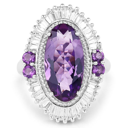 7.96 Carat Genuine Amethyst and White Topaz .925 Sterling Silver Ring on sale at MyriadMart