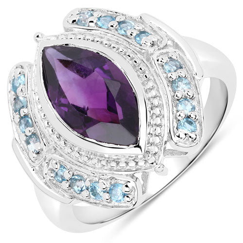 3.06 Carat Genuine Amethyst and London Blue Topaz .925 Sterling Silver Ring on sale at MyriadMart