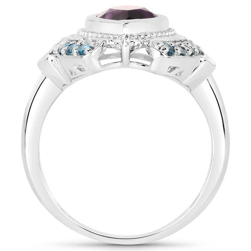 3.06 Carat Genuine Amethyst and London Blue Topaz .925 Sterling Silver Ring on sale at MyriadMart