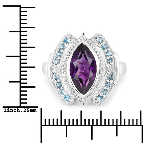 3.06 Carat Genuine Amethyst and London Blue Topaz .925 Sterling Silver Ring on sale at MyriadMart