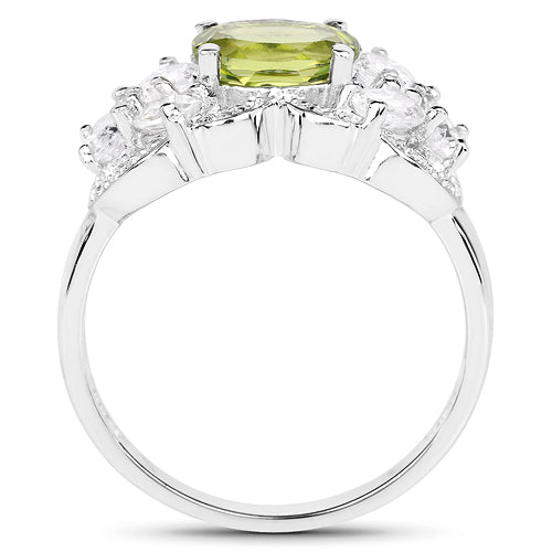 2.70 Carat Genuine Peridot and White Zircon .925 Sterling Silver Ring on sale at MyriadMart