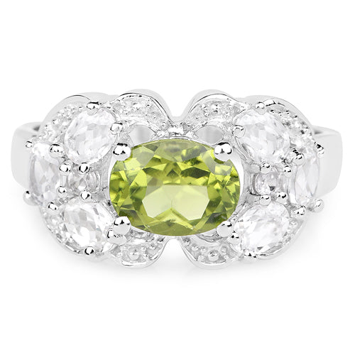 2.70 Carat Genuine Peridot and White Zircon .925 Sterling Silver Ring on sale at MyriadMart