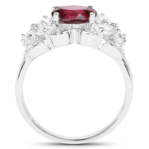3.16 Carat Genuine Rhodolite and White Zircon .925 Sterling Silver Ring on sale at MyriadMart