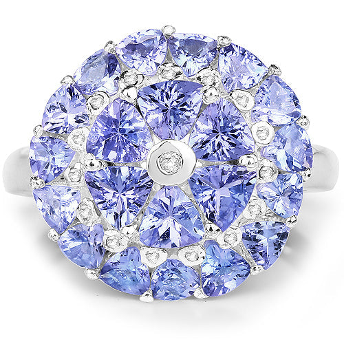 2.96 Carat Genuine Tanzanite and White Diamond .925 Sterling Silver Ring on sale at MyriadMart