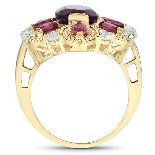 6.80 Carat Genuine Amethyst, Rhodolite and Blue Topaz .925 Sterling Silver Ring on sale at MyriadMart