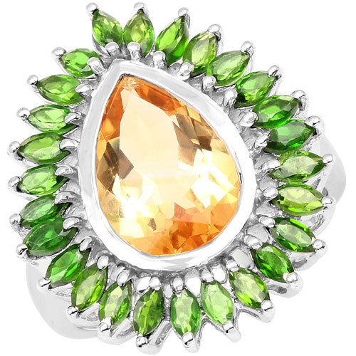 7.02 Carat Genuine Citrine and Chrome Diopside .925 Sterling Silver Ring on sale at MyriadMart
