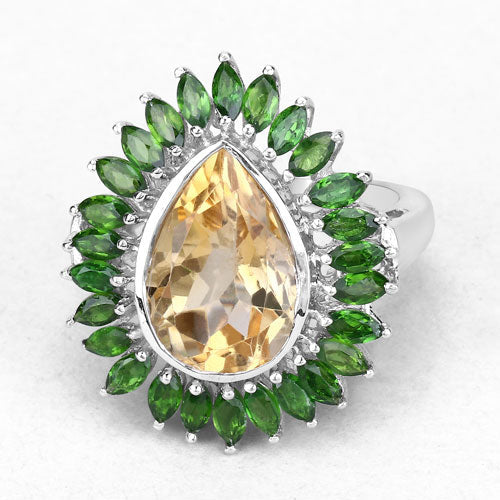 7.02 Carat Genuine Citrine and Chrome Diopside .925 Sterling Silver Ring on sale at MyriadMart