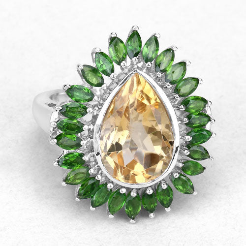 7.02 Carat Genuine Citrine and Chrome Diopside .925 Sterling Silver Ring on sale at MyriadMart