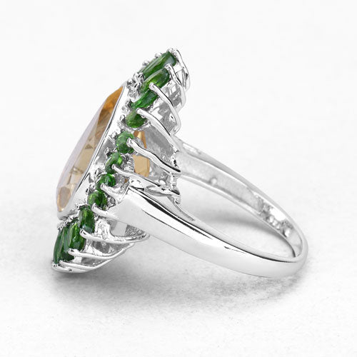 7.02 Carat Genuine Citrine and Chrome Diopside .925 Sterling Silver Ring on sale at MyriadMart