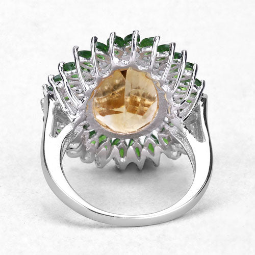 7.02 Carat Genuine Citrine and Chrome Diopside .925 Sterling Silver Ring on sale at MyriadMart