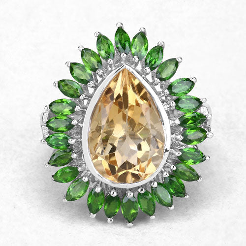 7.02 Carat Genuine Citrine and Chrome Diopside .925 Sterling Silver Ring on sale at MyriadMart