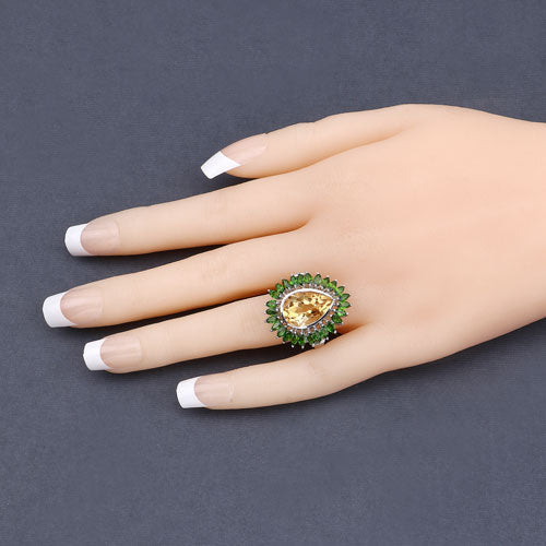 7.02 Carat Genuine Citrine and Chrome Diopside .925 Sterling Silver Ring on sale at MyriadMart