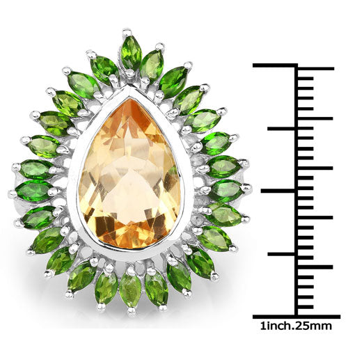7.02 Carat Genuine Citrine and Chrome Diopside .925 Sterling Silver Ring on sale at MyriadMart