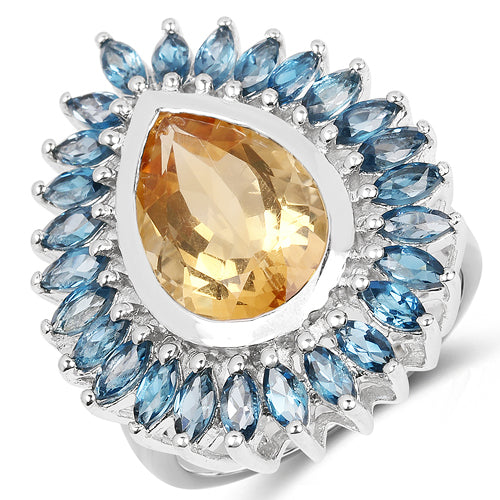 7.54 Carat Genuine Citrine & London Blue Topaz .925 Sterling Silver Ring on sale at MyriadMart
