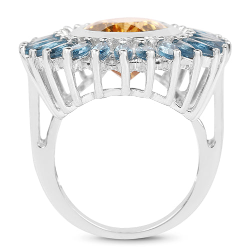 7.54 Carat Genuine Citrine & London Blue Topaz .925 Sterling Silver Ring on sale at MyriadMart