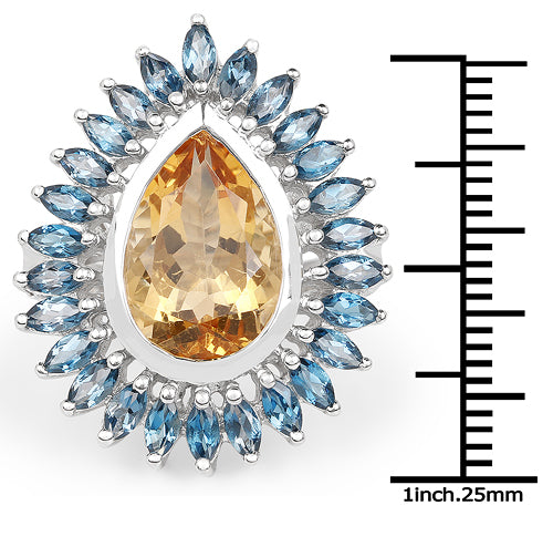 7.54 Carat Genuine Citrine & London Blue Topaz .925 Sterling Silver Ring on sale at MyriadMart