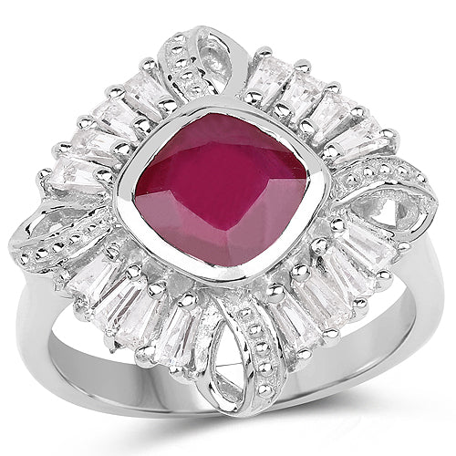 2.66 Carat Glass Filled Ruby and White Topaz .925 Sterling Silver Ring on sale at MyriadMart