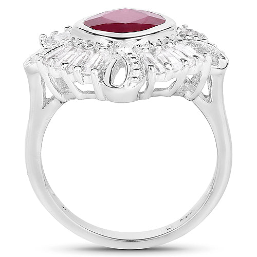 2.66 Carat Glass Filled Ruby and White Topaz .925 Sterling Silver Ring on sale at MyriadMart