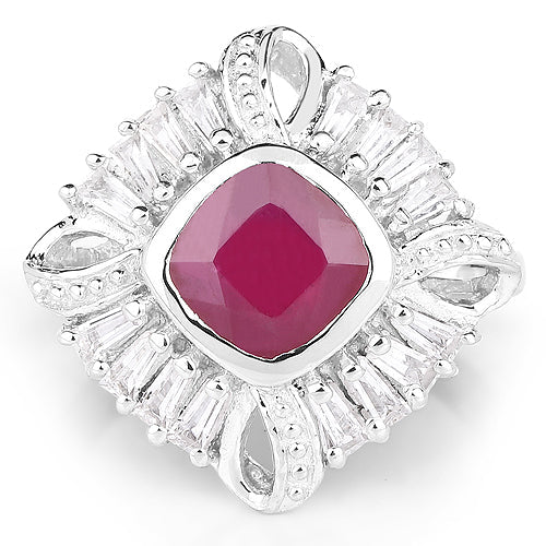 2.66 Carat Glass Filled Ruby and White Topaz .925 Sterling Silver Ring on sale at MyriadMart