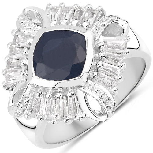3.06 Carat Glass Filled Sapphire and White Topaz .925 Sterling Silver Ring on sale at MyriadMart