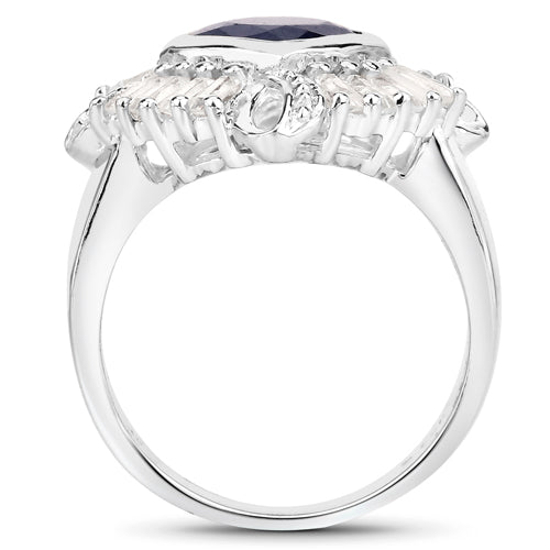3.06 Carat Glass Filled Sapphire and White Topaz .925 Sterling Silver Ring on sale at MyriadMart