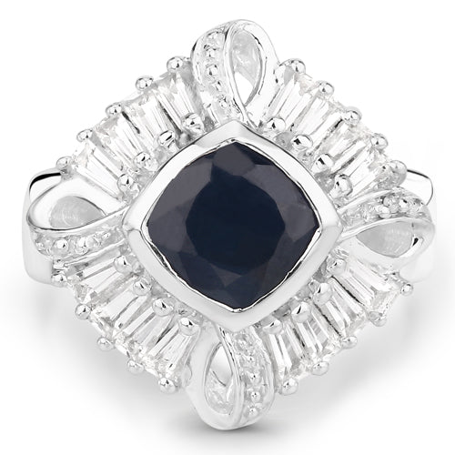 3.06 Carat Glass Filled Sapphire and White Topaz .925 Sterling Silver Ring on sale at MyriadMart