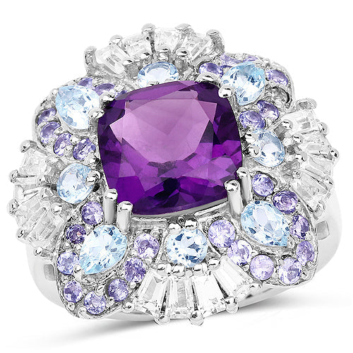 8.38 Carat Genuine Multi Stones .925 Sterling Silver Ring on sale at MyriadMart