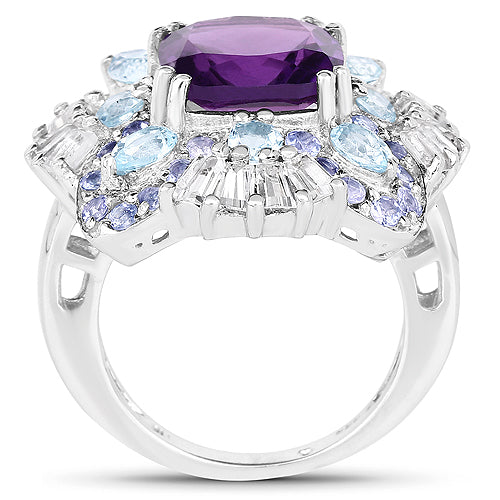 8.38 Carat Genuine Multi Stones .925 Sterling Silver Ring on sale at MyriadMart