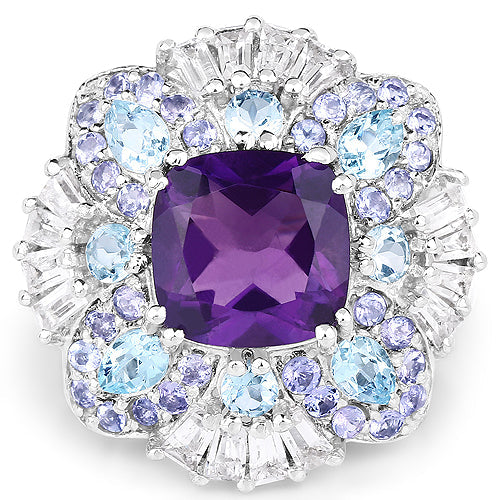 8.38 Carat Genuine Multi Stones .925 Sterling Silver Ring on sale at MyriadMart