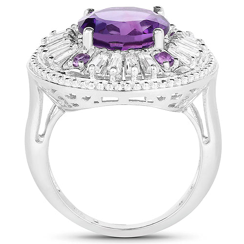 5.58 Carat Genuine Amethyst and White Topaz .925 Sterling Silver Ring on sale at MyriadMart