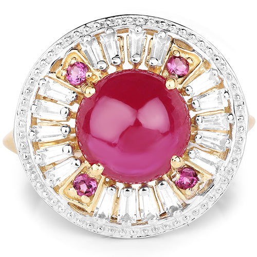 14K Yellow Gold Plated 8.91 Carat Genuine Glass Filled Ruby, Rhodolite & White Topaz .925 Sterling Silver Ring on sale at MyriadMart