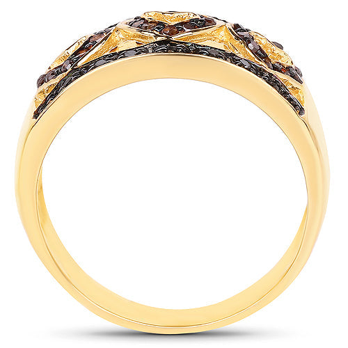 14K Yellow Gold Plated 0.32 Carat Genuine Black Diamond and Red Diamond .925 Sterling Silver Ring on sale at MyriadMart