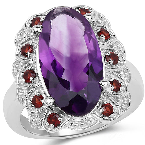 6.40 Carat Genuine Amethyst and Garnet .925 Sterling Silver Ring on sale at MyriadMart