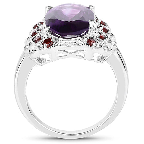 6.40 Carat Genuine Amethyst and Garnet .925 Sterling Silver Ring on sale at MyriadMart