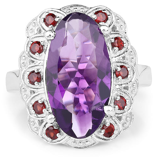 6.40 Carat Genuine Amethyst and Garnet .925 Sterling Silver Ring on sale at MyriadMart