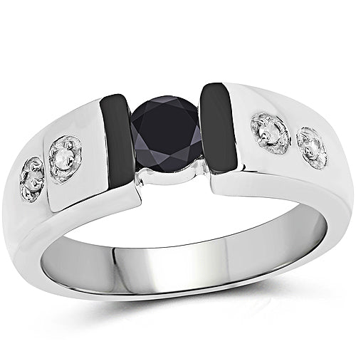 0.56 Carat Genuine Black Diamond and White Diamond .925 Sterling Silver Ring on sale at MyriadMart