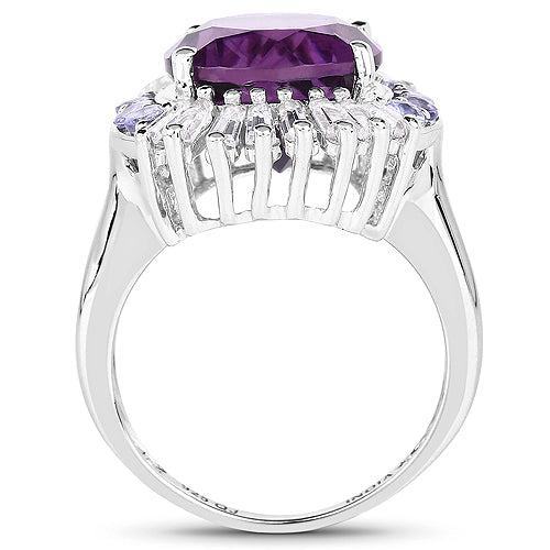 5.24 Carat Genuine Amethyst, Tanzanite & White Topaz .925 Sterling Silver Ring on sale at MyriadMart