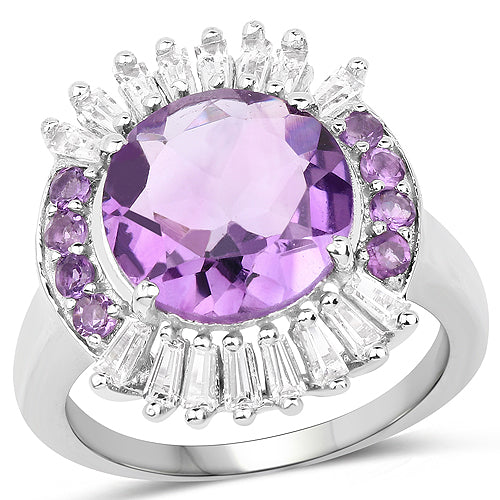 5.20 Carat Genuine Amethyst and White Topaz .925 Sterling Silver Ring on sale at MyriadMart