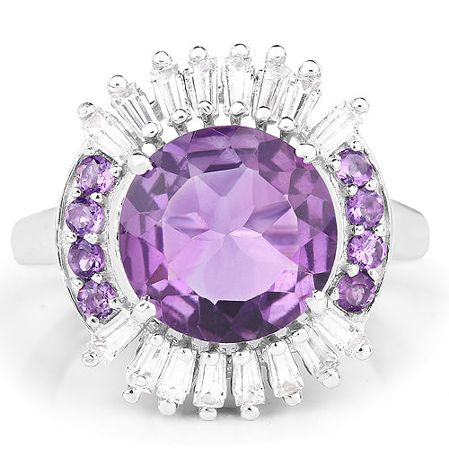 5.20 Carat Genuine Amethyst and White Topaz .925 Sterling Silver Ring on sale at MyriadMart