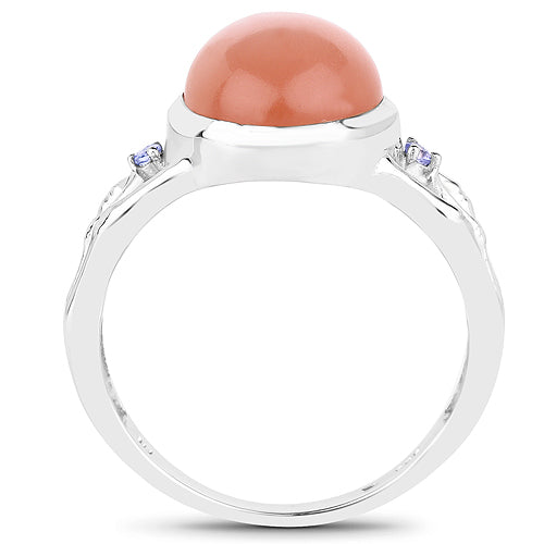 6.54 Carat Genuine Peach Moonstone and Tanzanite .925 Sterling Silver Ring on sale at MyriadMart