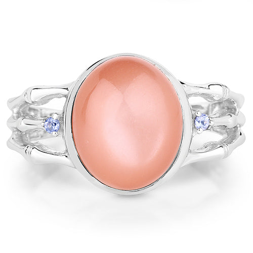 6.54 Carat Genuine Peach Moonstone and Tanzanite .925 Sterling Silver Ring on sale at MyriadMart