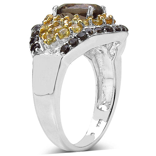 2.56 Carat Genuine Smoky Quartz & Citrine .925 Sterling Silver Ring on sale at MyriadMart